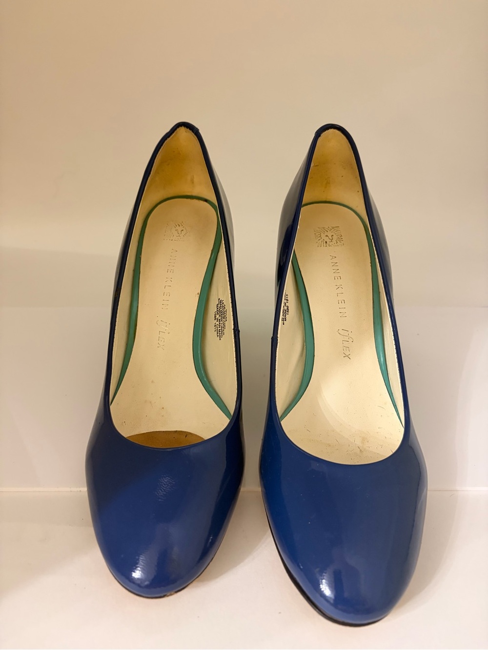 Anne Klein Blue Patent Round-Toe Pumps